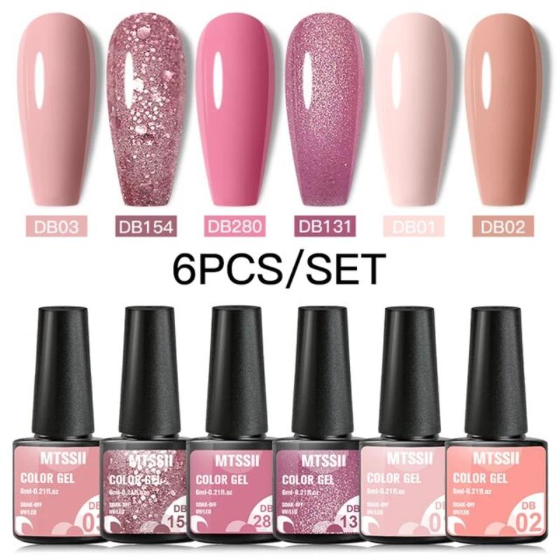 Photography Lighting Gel - Mtssii 6PCS/Set Pink Glitter Gel Nail